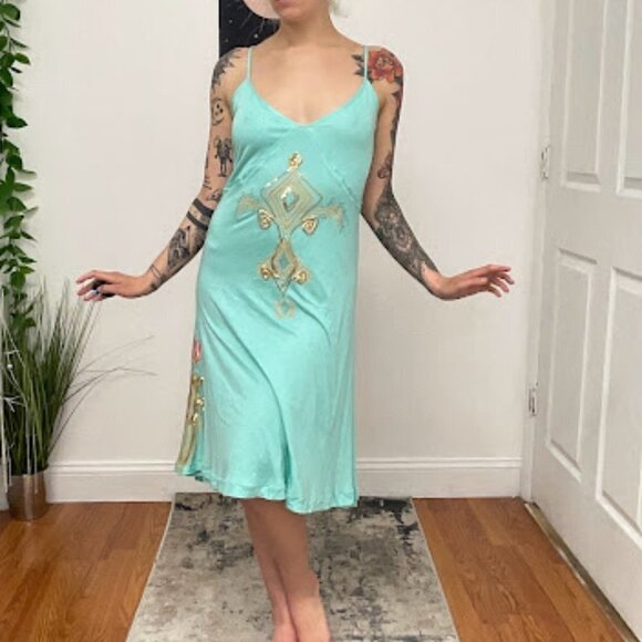 Cavalli Aqua and Gold Midi Dress - Picture 5 of 15